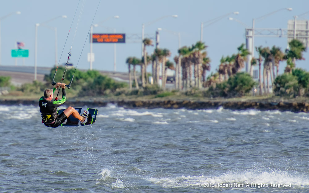 Kiteboarding at Sunshine Skyway Bridge During High Winds and White Caps on Tampa Bay on May 4, 2015