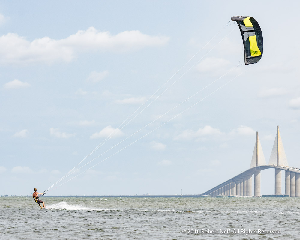 Kiteboarding from Sunshine Skyway Bridge's North Skyway Beach on Aug 24 ...